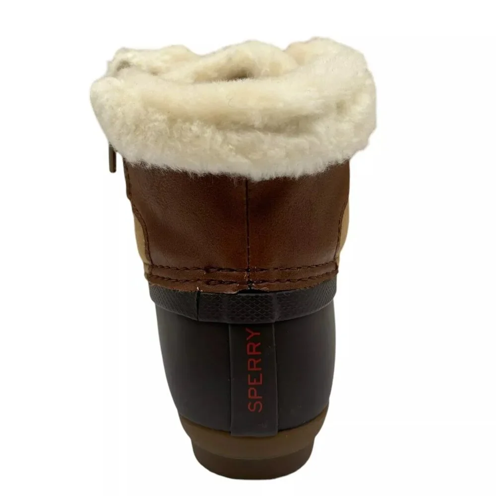 Sperry Alpine Saltwater Toddler Girls Duck Boots Size 10 Brown/Tan Faux Fur Trim